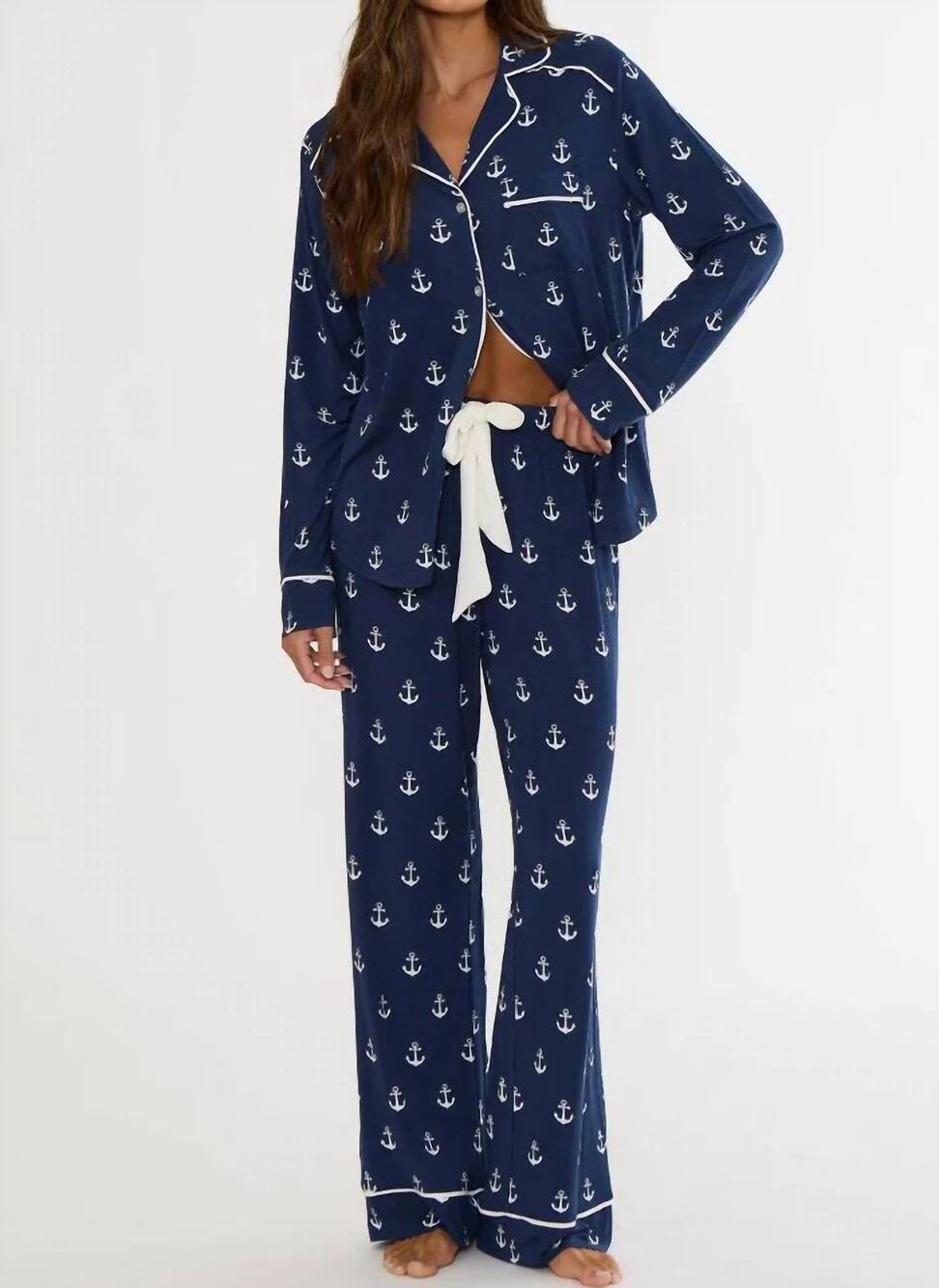 NEW BEACH RIOT livy top and connie pajama set in regatta anchor/ navy